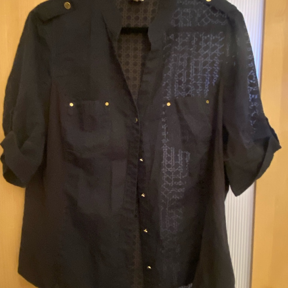 Anne Klein Blue Textured Fabric with Gold Button XL